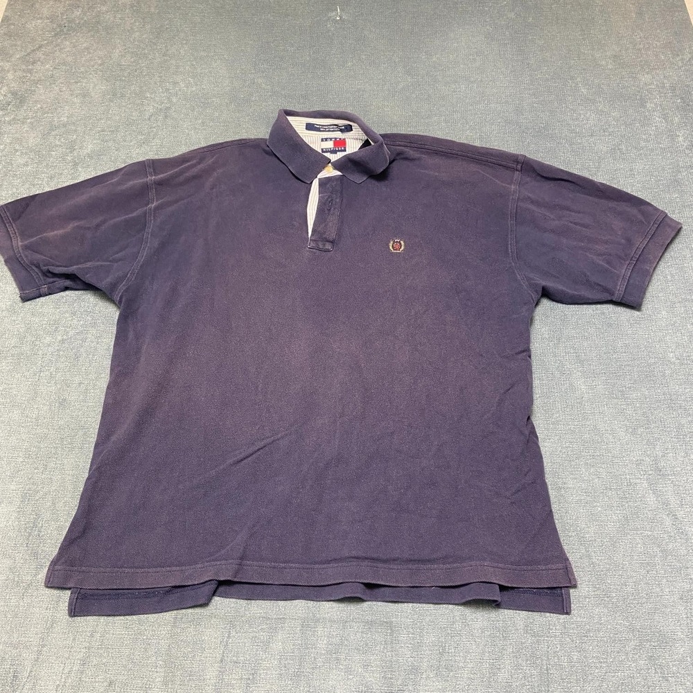 Tommy Hilfiger Polo Shirt Mens XL Navy Blue Cotton High Low Hem Golf Tennis
